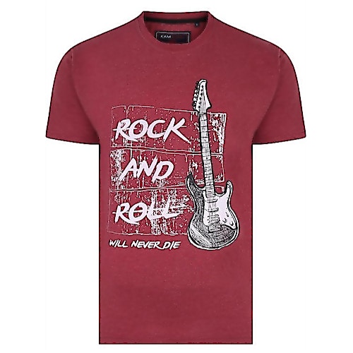 KAM Guitar Print Marl T-Shirt Wine